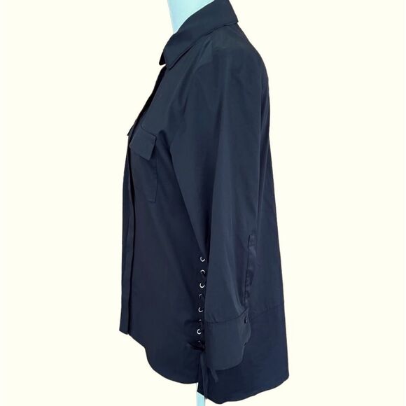 Per Se by Carlisle black button front blouse with lace up sides size 4. - Picture 5 of 10